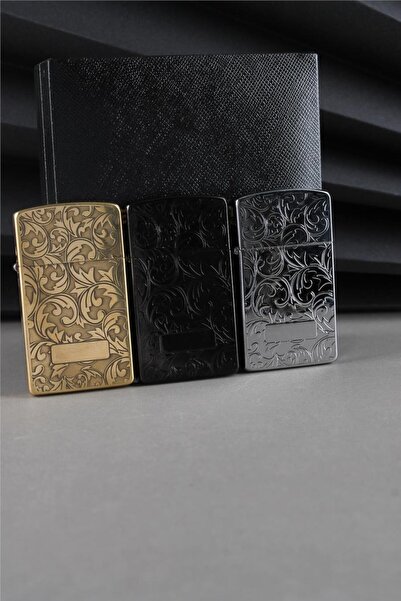 Silvio Monetti İşlemeli Özel Tasarım Benzinli Kapaklı Sarı Benzinli Çakmak Caksm085t