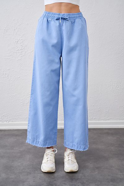 TENA Pantaloni de damă cu cravată albastră cu talie cu curea largă