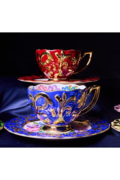 BY.RAYKA PORSELEN El Dekor Suliman Porcelain Hand Painted Set of 2 Coffee Cups
