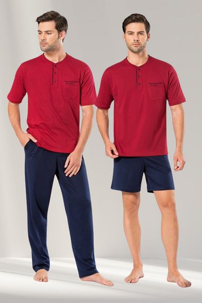 Pierre Cardin Ανδρικό Σετ Πιτζάμες 3 τεμαχίων Navy Blue Claret Red Color Alternative