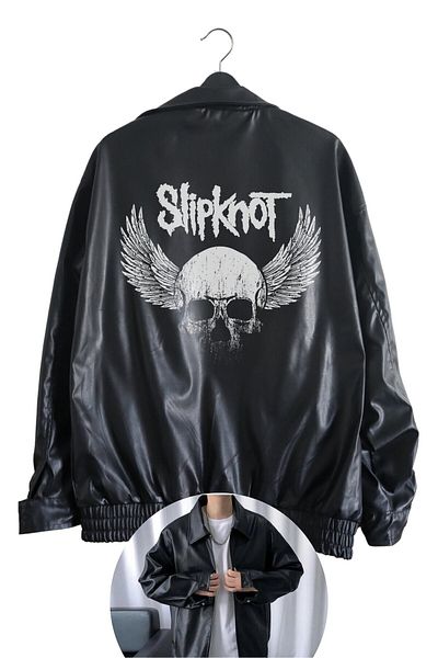Fuddy Moda Δερμάτινο μπουφάν με μαύρη γραμμή