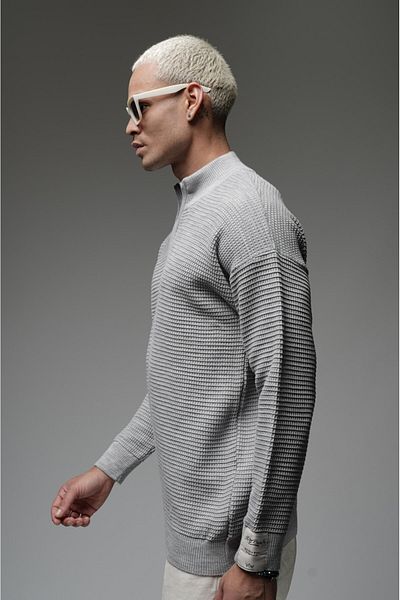 Butik Half Collar Zippered Oversize Jacquard Knitwear Sweater