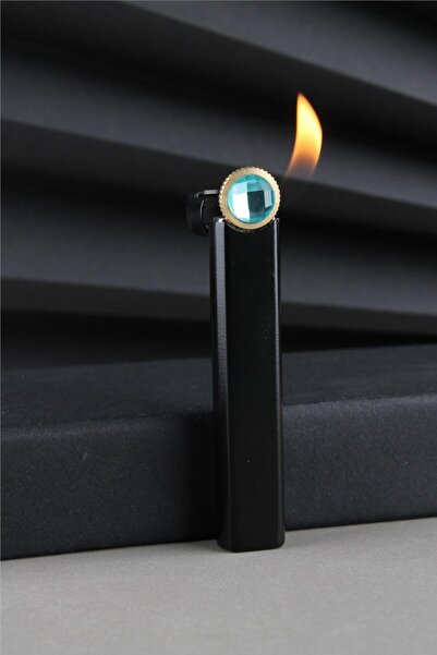Silvio Monetti İnce Zarif Özel Tasarım Taşlı Alevli Siyah Gazlı Çakmak CAKSM037T