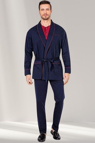 Pierre Cardin Men's Burgundy-Navy-Black Colors 5-Piece Large Groom Dowry Set Pajamas Set
