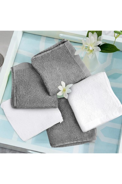 KAYABEY HOME 2 Pieces Grey and White 100% Cotton Hand Face Towel - Soft Modern Kitchen Guest Sports Towel