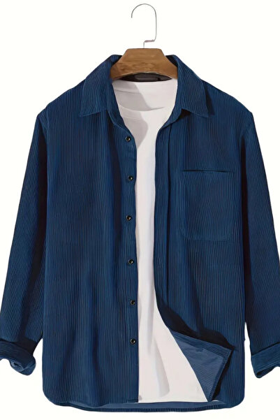 BLUE STREET Men's Oversize Shirt Collar Velvet Long Sleeve Winter Shirt
