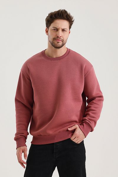 COMBİNE MİCHAİL Dried Rose Crew Neck Oversize Raised Basic Men's Sweatshirt