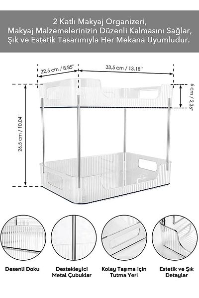 ELDİPA 2-Tier Make-Up and Cosmetic Organizer - Org-06 for Bathroom Shelf