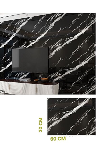 Gerçektrend 30x60 Kendinden Yapışkanlı Beyaz Şeritli Siyah Kauçuk Taban Duvar...