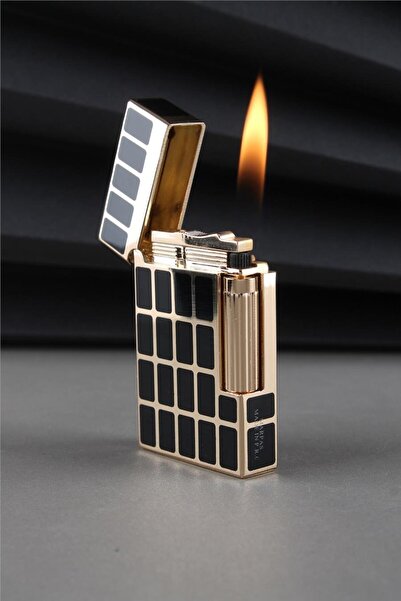 Silvio Monetti Özel Tasarım Kapaklı Yanden Çevirmeli Güçlü Alevli Altın Gazlı Çakmak Caksm069t