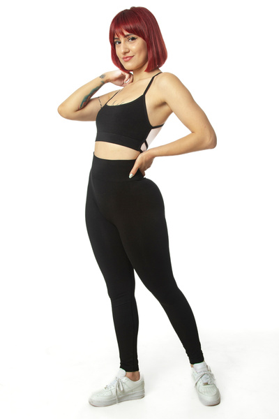 Kadın Spor Tayt - Bra Takım - Dikişsiz - Push Up- Basen Kaldırma - Destekleyici - Pedsiz Bra Modeli