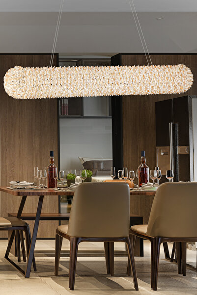 Apliqa Leman Sıralı Gold 40 Watt Kristal Taşlı Salon Sarkıt Avize