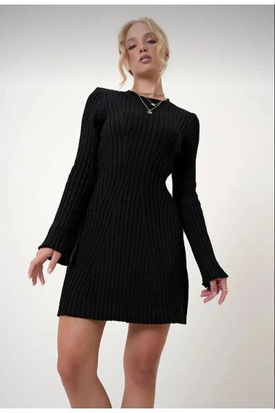 GAJA Model Gj1717 - Rochie Mini Viral Tricot Negru