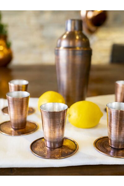 Bakır Concept Copper Shot Glasses Mexican Model Oxidized Color Set of 6 (12 P...