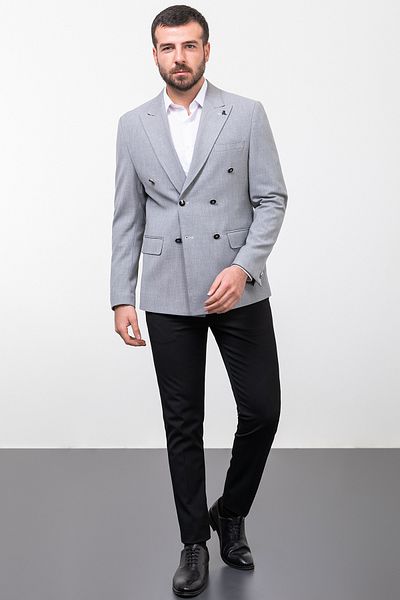 Mcr Striped Slim Fit Wide Collar Double Breasted Men's Jacket Gray - 40286.23Y
