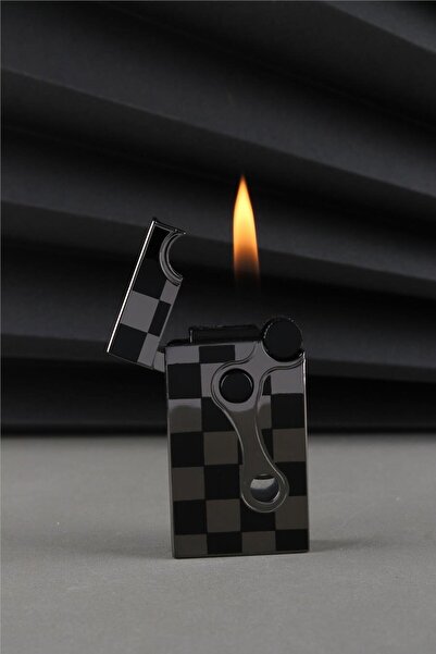 Silvio Monetti Çakmak Alevli Ve Güçlü Torch Bir Arada Iki Özellikli Siyah Damalı Gazlı Çakmak Caksm0