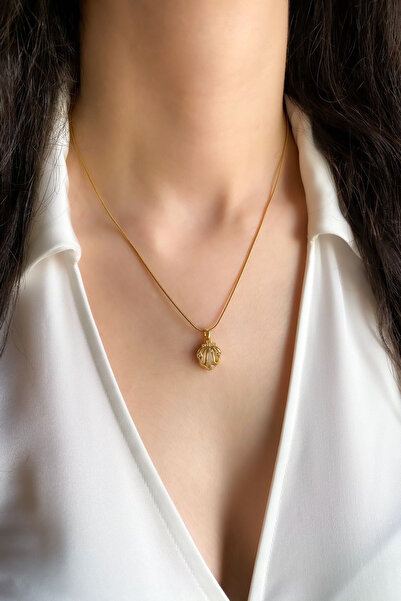 DEMOKAN Kadın Çelik Kolye İstiridye Sedef Detay Kolye