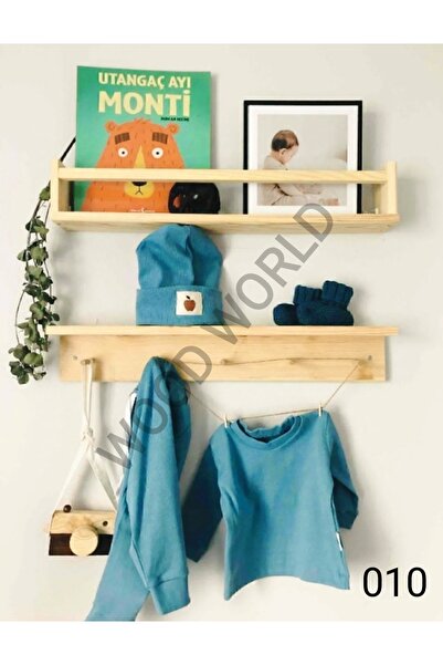 Tasarım Montessori ahşap raf ve askılık kitaplık ve askılık doğal raf ahşap a...