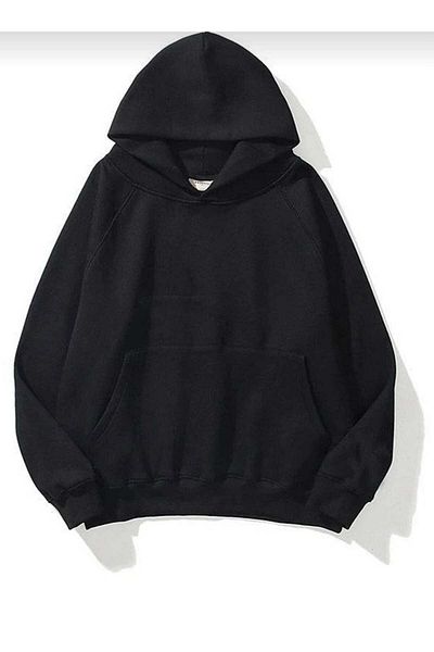 Moda Işık Hanorac negru unisex de bază cu glugă - 100% bumbac
