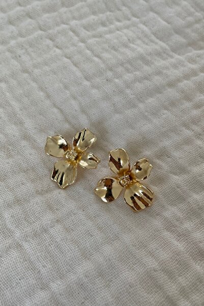 Lavian Accessories Parlak Gold Tiger Lily Çiçek Küpe