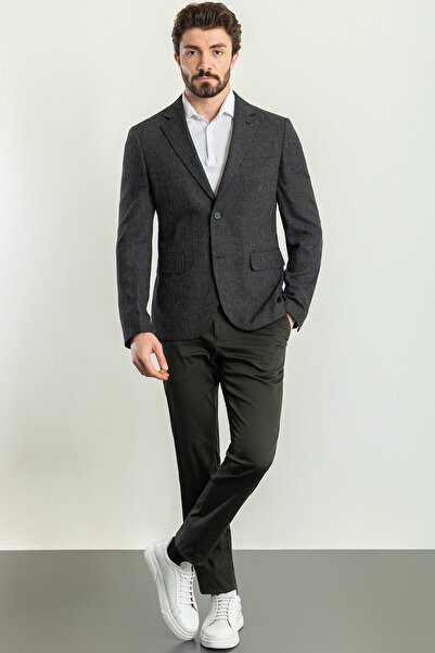 Mcr Jachetă pentru bărbați din in, slim fit, cu guler mono, cu model - 40315.23Y