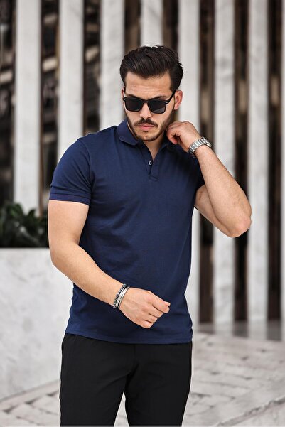 Miron Μπλουζάκι με κοντό μανίκι Kamel Navy Blue ριγέ ζακάρ πόλο λαιμόκοψη - 2429
