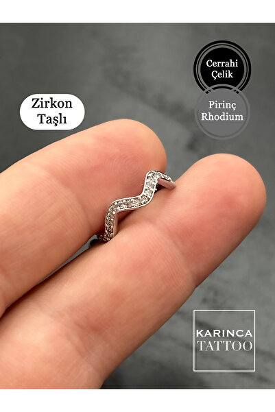 Karınca Piercing Deniz Dalga Rhodium Çelik Zirkon Taşlı Ear Cuff Orbital Conch Piercing Nipple Halka Kulak Küpe