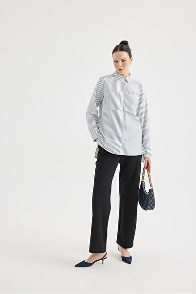 Garzia İtalia Striped Women's Shirt with Pocket Detail