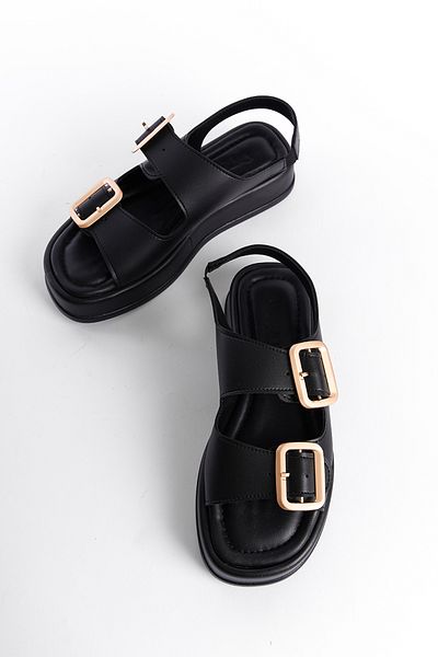 Capone Outfitters Damensandalen mit Keilabsatz und doppelter Riemenschnalle