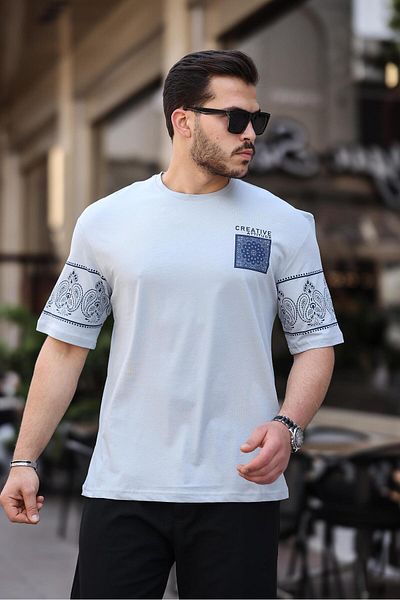 Miron Oversize κοντομάνικο σκούρο γκρι μπλουζάκι - Print Detailed, Model 2428