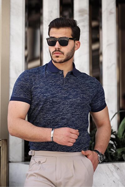 Miron Tricou cu mânecă scurtă cu guler polo cu dungi jacquard albastru bleuma...