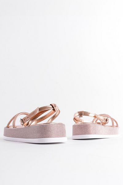 Capone Outfitters Wedge Heeled Glittered Stone Banded Women's Sandals