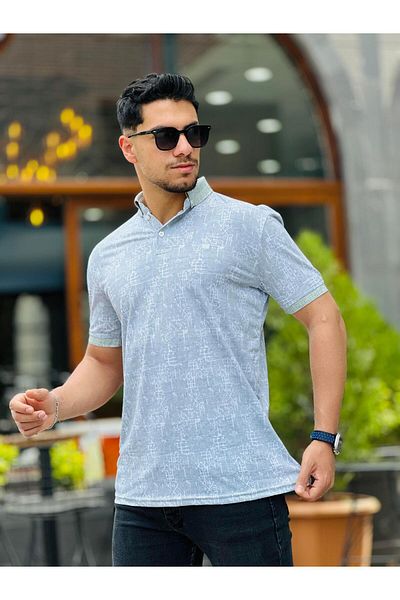 Miron Polo Neck Green Print Λεπτομερές κοντομάνικο μπλουζάκι - 2413