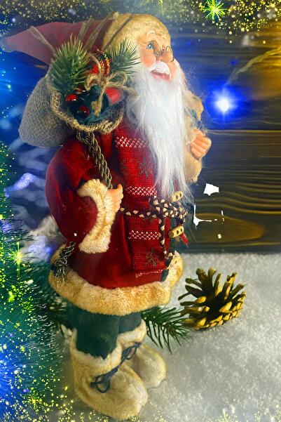 Sole Christmas Ornament Santa Claus - 45 cm Large Size Figure, Lantern and Plush Bear with Gift Sack