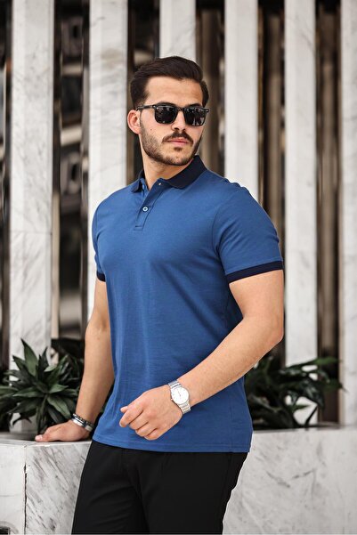 Miron Μπλουζάκι μπλουζάκι με κοντό μανίκι ζακάρ πόλο με ριγέ μπλε πράσινο - 2429