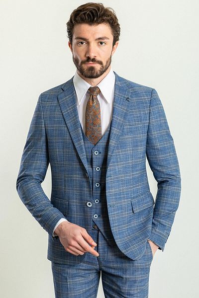 Mcr Καρό Slim Fit Mono Collar Ανδρικό κοστούμι Navy Blue - 45230.23y
