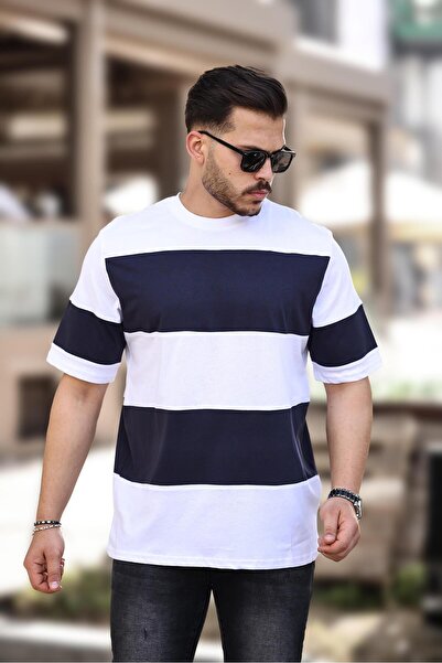 Miron Μπλουζάκι με κοντό μανίκι Navy Blue White Oversize - 2421