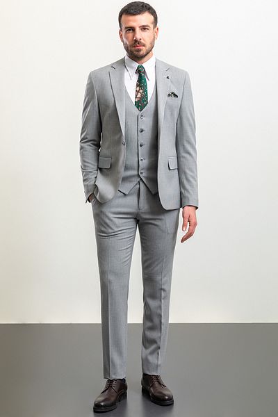 Mcr Striped Slim Fit Mono Collar Men's Suit Gray - 45201.23Y