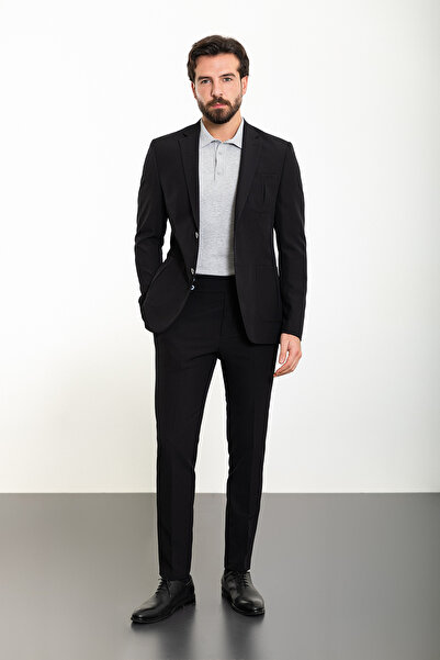 Mcr Düz Slim Fit Torba Cep Mono Yaka Spor Erkek Takım Elbise Siyah - 45231.23Y
