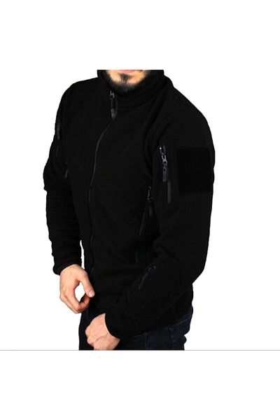 Serenity Ανδρικό μαύρο παλτό 6 τσεπών Military Tactical Fleece1
