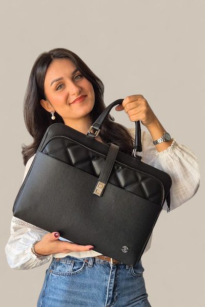 QUB CLUB Geantă unisex neagră mată pentru laptop de 15 și 15,6 inchi