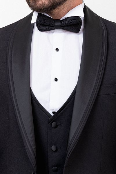 Mcr Straight Slim Fit Striped Wide Collar Men's Groom Suit Black - 45232.23Y