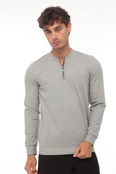 Miron College Collar Half Zipper Sweatshirt - Regular Fit, Gray, 2317
