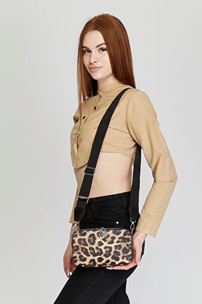 Morpelikan Leopard Three Compartment Cross Column Strap Shoulder Bag