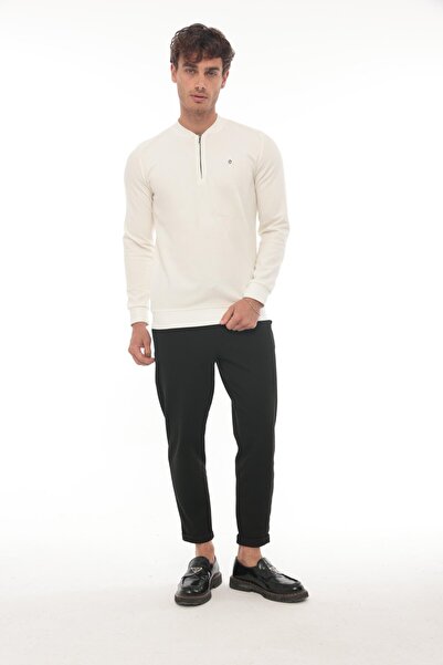 Miron Yarım Fermuarlı Kolej Yaka Sweatshirt Regular Fit-beyaz- 2317