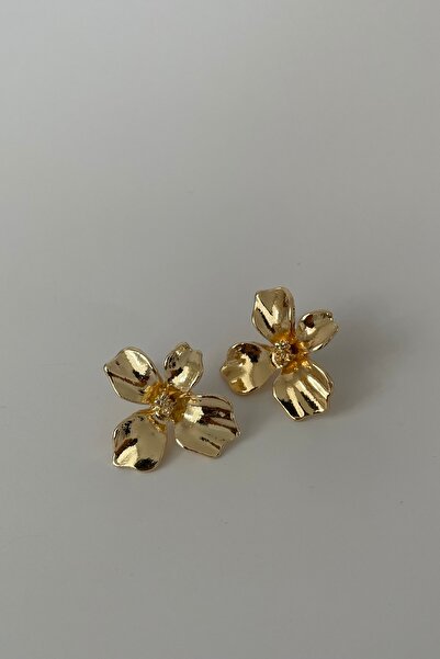 Lavian Accessories Parlak Gold Tiger Lily Çiçek Küpe