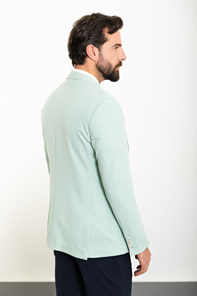 Mcr Ανδρικό μπουφάν με μονόχρωμο γιακά, ίσιο, λεπτό, με τσέπη, πράσινο μέντα - 40294.23Y