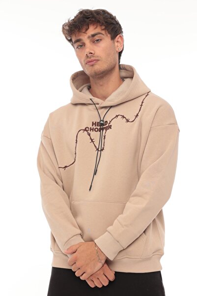 Miron Μπεζ φούτερ με κουκούλα μεγάλου μεγέθους - Κεντητό με τρεις κλωστές Head Chopper 2319