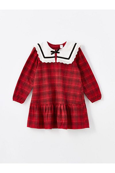 LC Waikiki Lw - Baby Collar Long Sleeve Plaid Patterned Girl's Dress