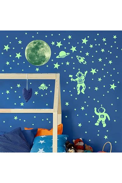 Major Selection Autocolant de perete cu planetă astronaut care strălucește în întuneric